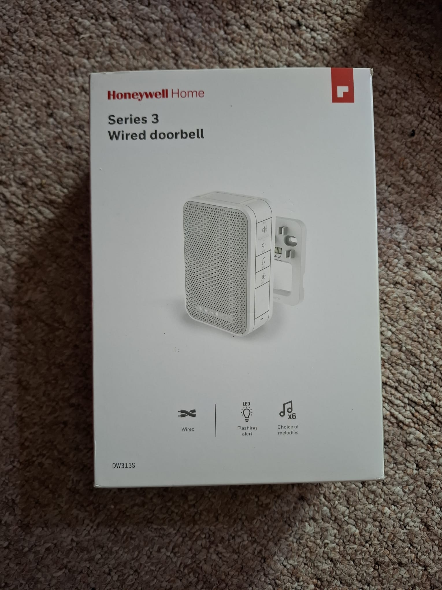 Sonerie Honeywell Home DW313S seria 3 cu fir și lumină LED (alb)