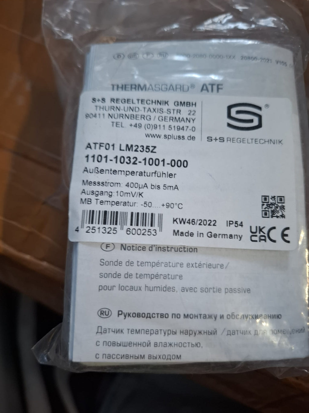 Senzor Temperatura Exterior HVAC S+S Regeltechnik ATF01 LM235Z IP64