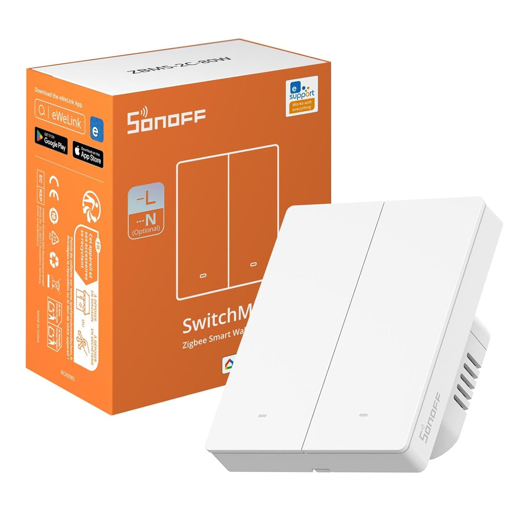 Intrerupator Smart Zigbee Dublu Fara Nul ZBM5-2C-80W Tuya Alexa