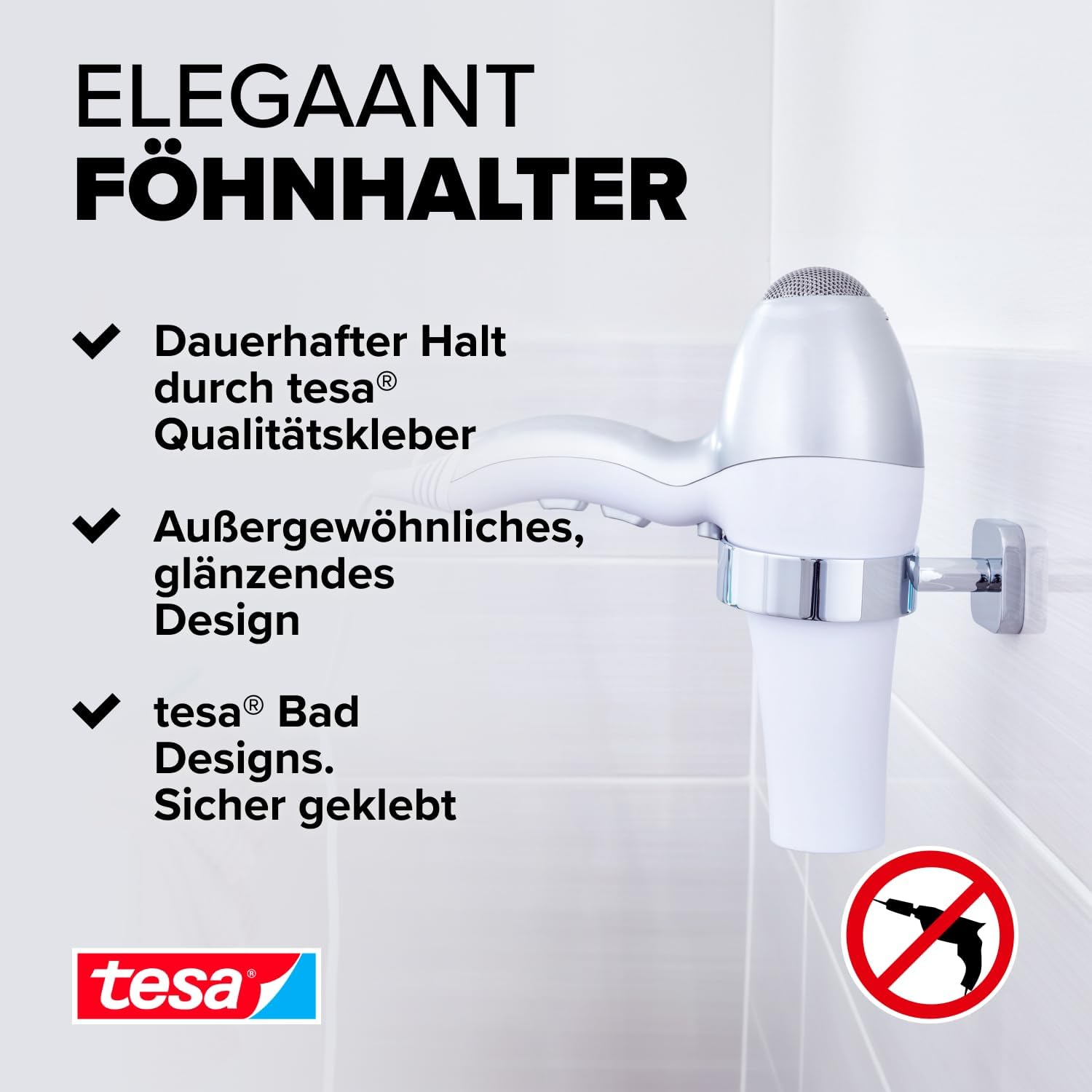 Suport pentru uscător de păr Tesa ELEGAANT 85 mm x 50 mm x 130 mm