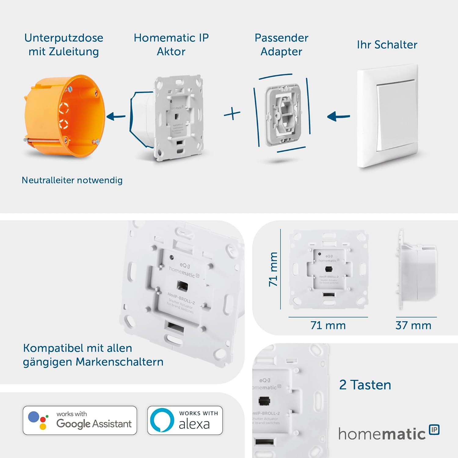Actuator pentru rulouri Homematic IP Smart Home HmIP-BROLL-2