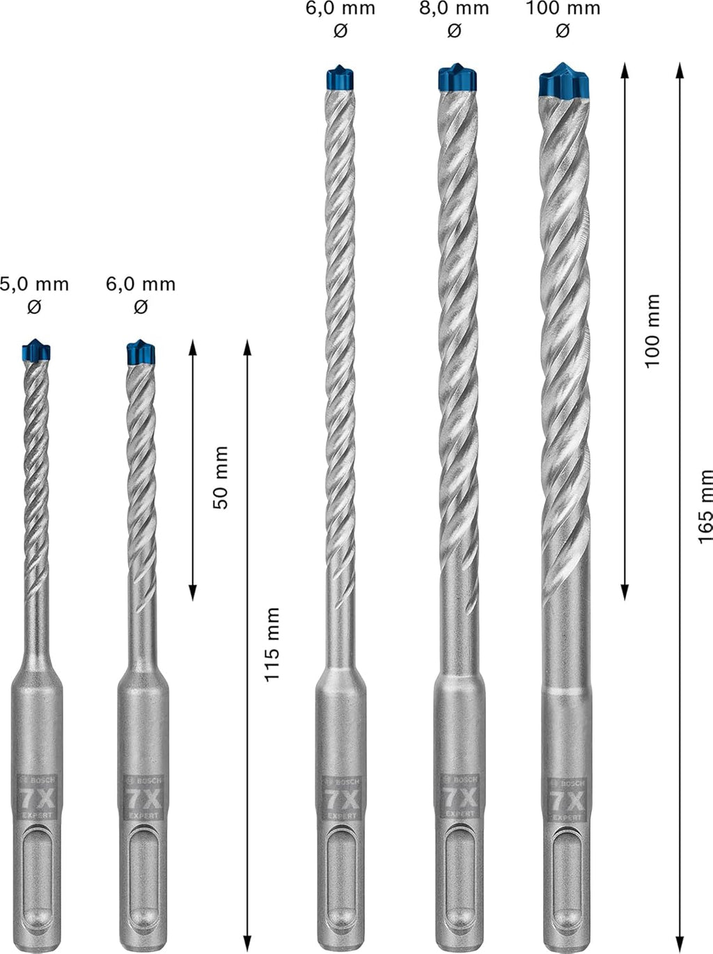 Set burghie rotopercutoare Bosch Professional 5x Expert SDS plus-7X