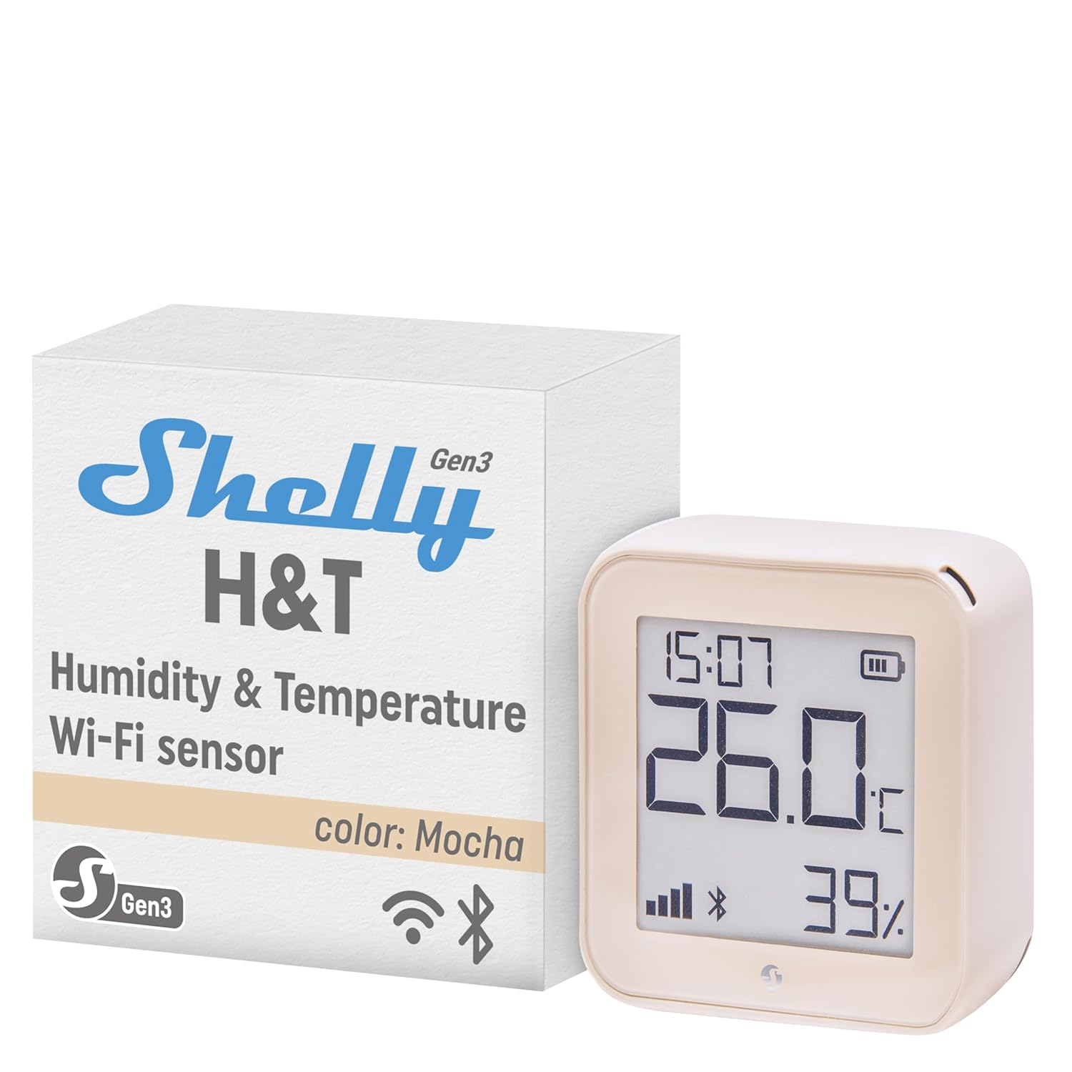 Shelly H&T Gen3 Mocha - Senzor inteligent de temperatură și umiditate