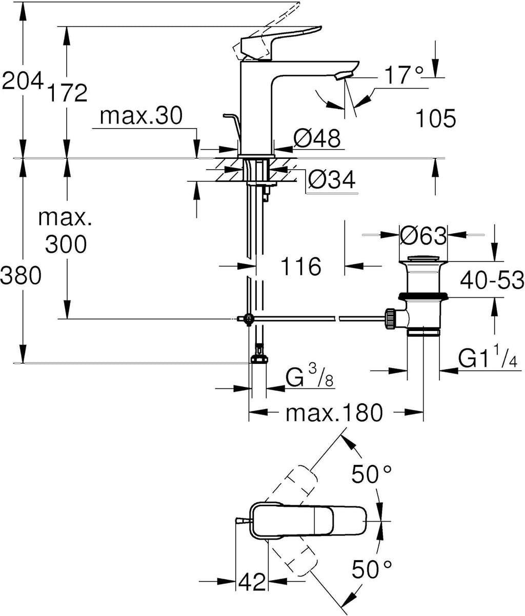 GROHE Dice, baterie monocomandă lavoar 1018320000