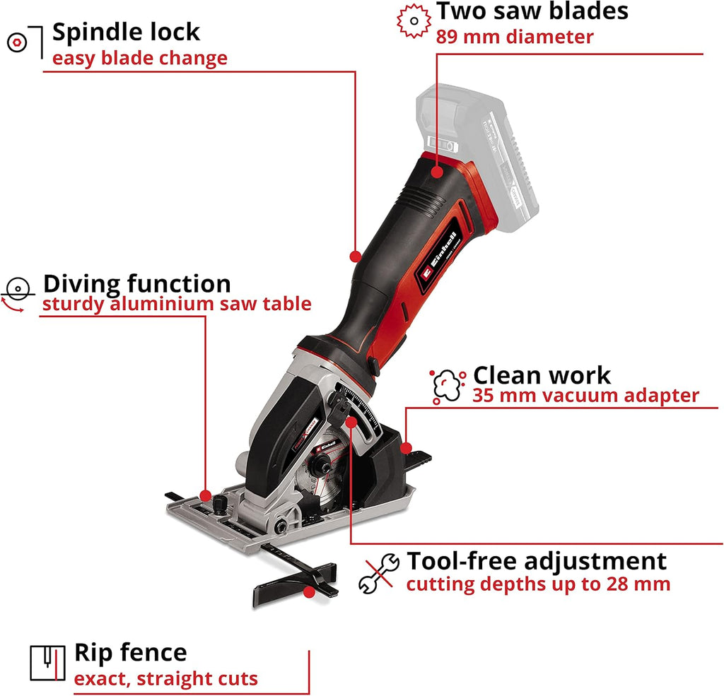 Ferăstrău circular mini fără fir Einhell TE-CS 18/89 Li - Solo Power X-Change