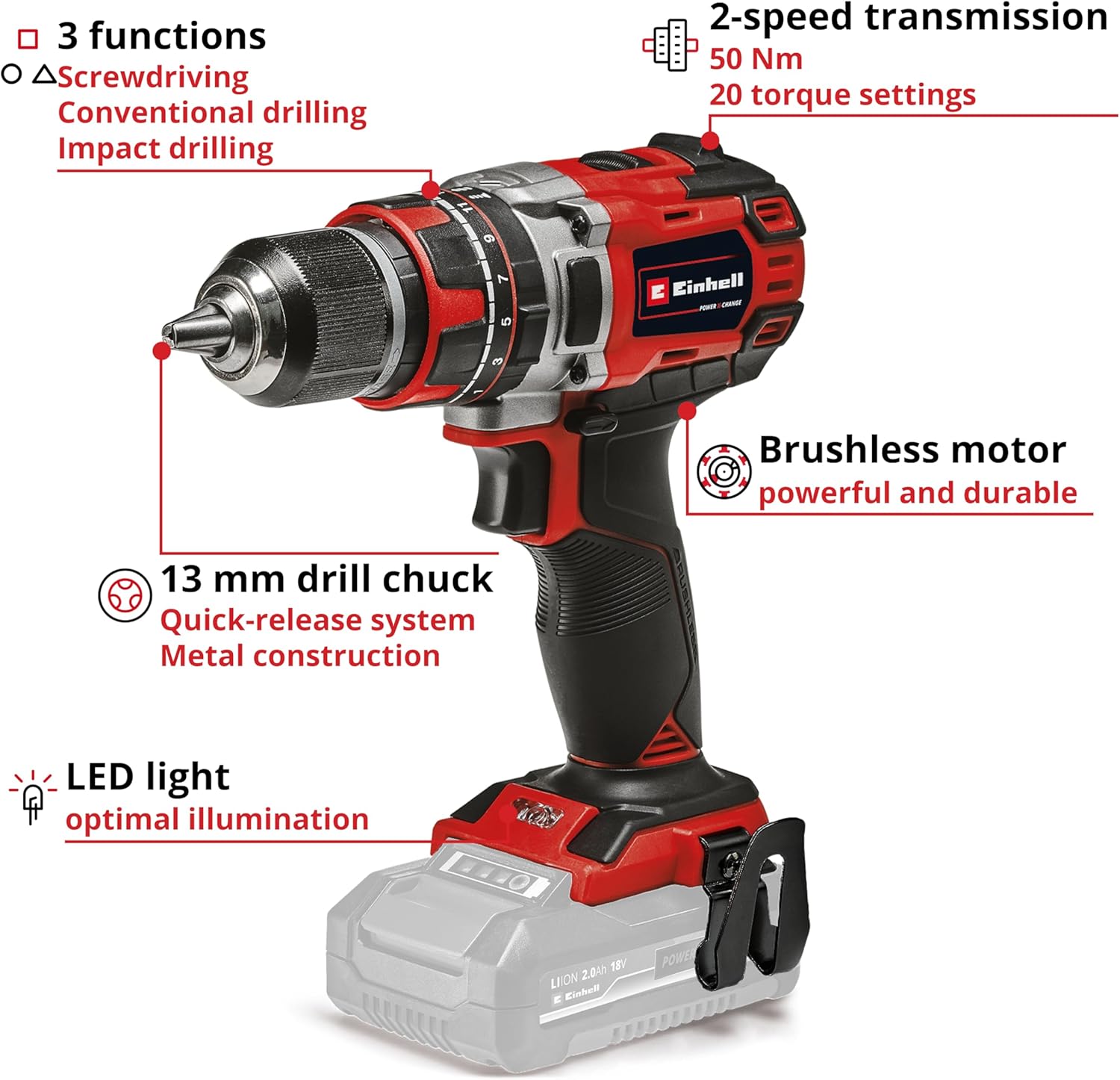 Mașină de găurit fără fir Einhell Professional TP-CD 18/50 Li BL Solo Power X-Change