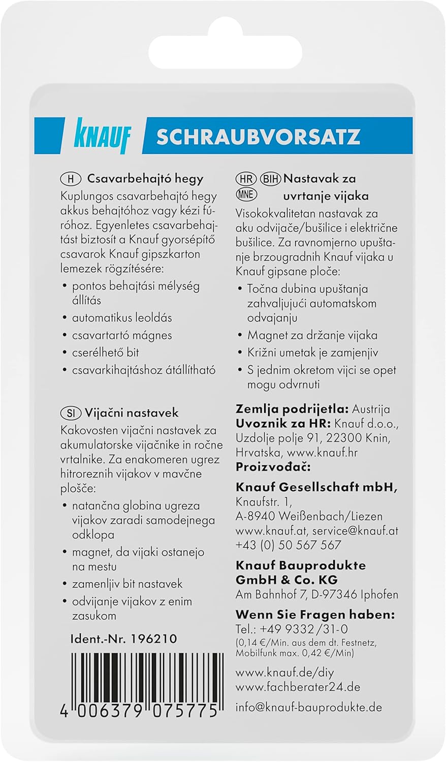 Accesoriu de șuruburi Knauf cu suport pentru biți pentru șurubelnițe cu acumulator și mașini de găurit manuale