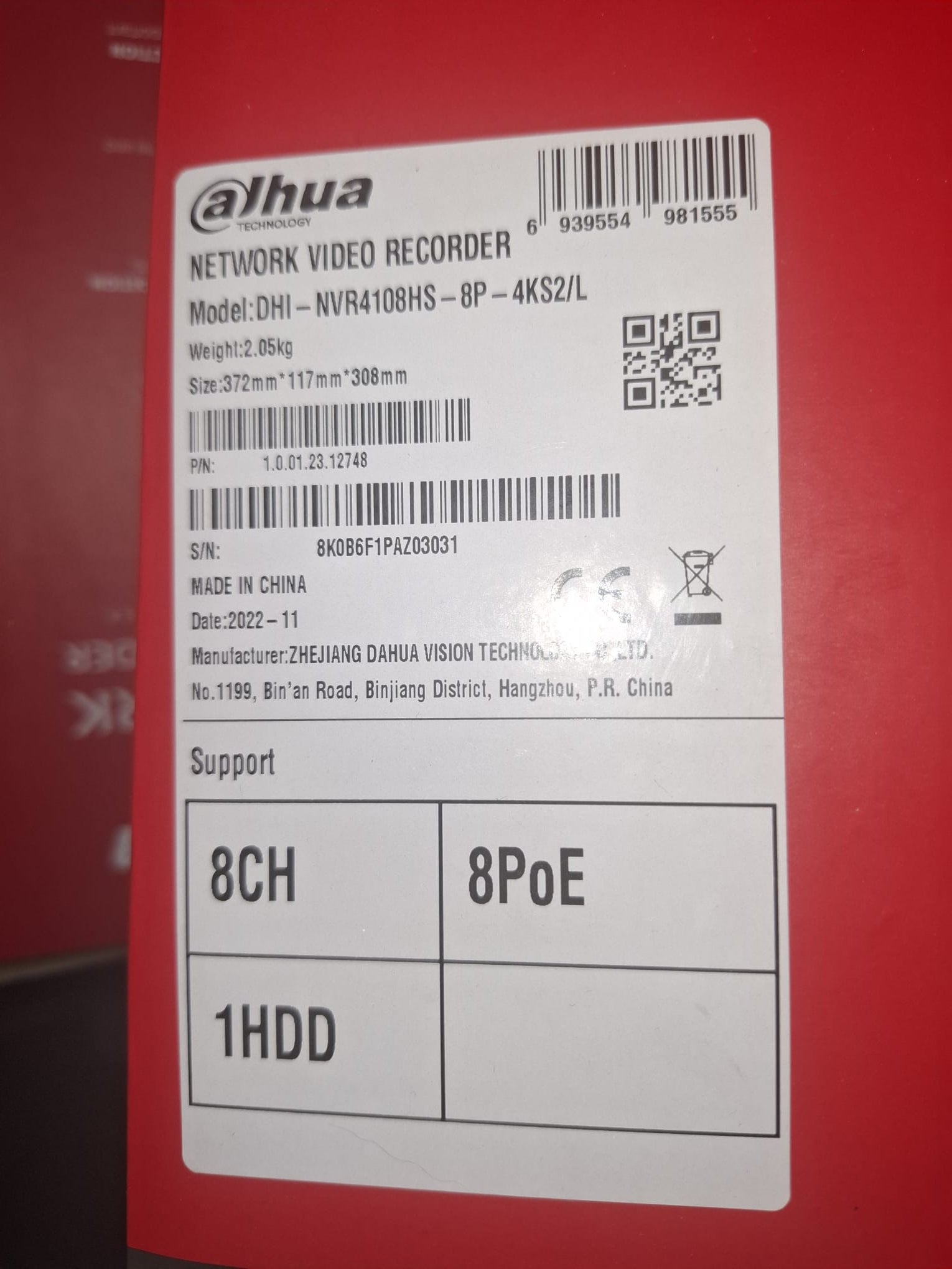 NVR Dahua 8 Canale 4K cu 8 Porturi PoE DHI-NVR4108HS-8P-4KS2/L