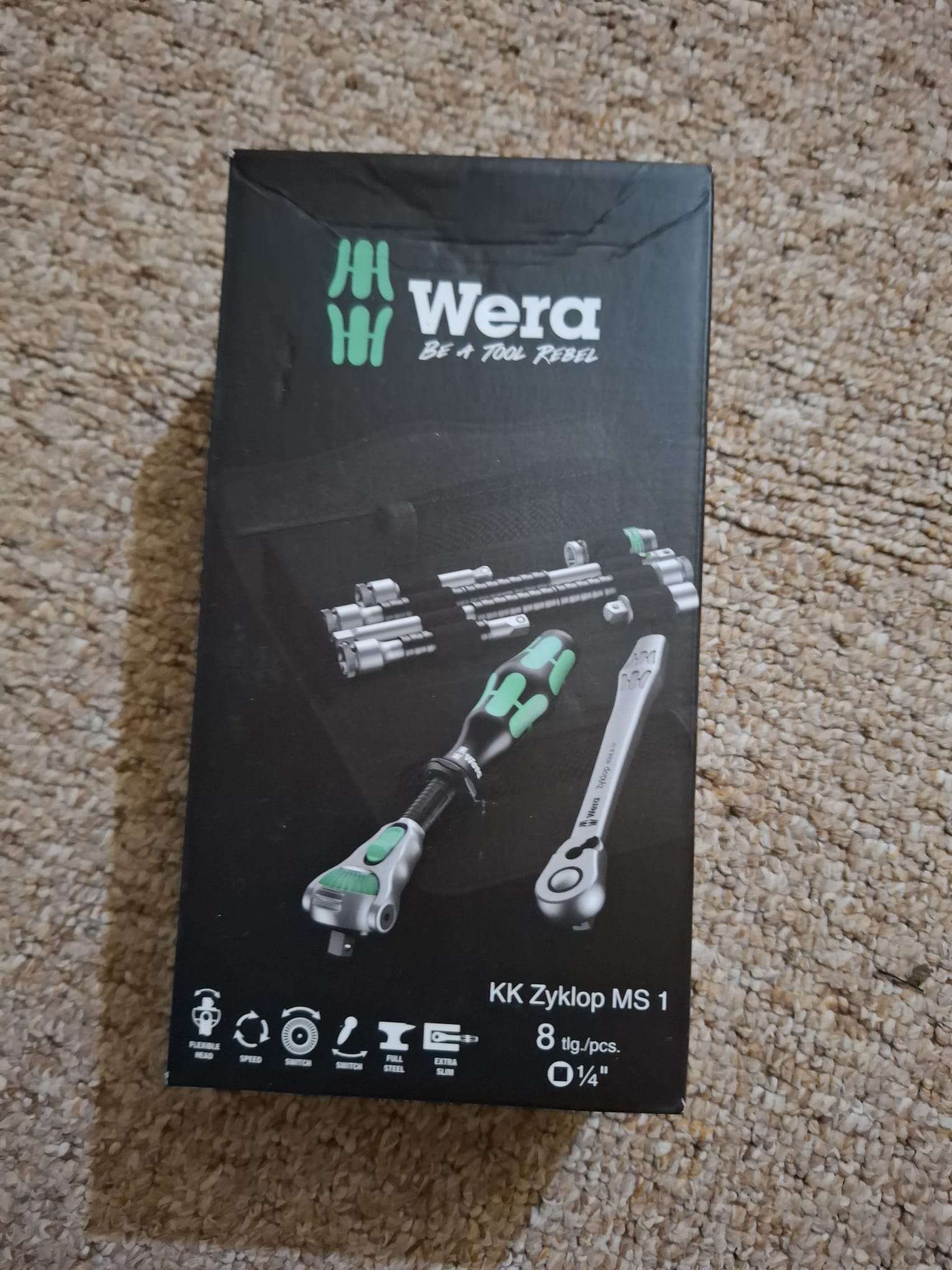 Set 8 chei Wera Kraftform Kompakt Zyklop MS1 Metal/Speed 1/4in