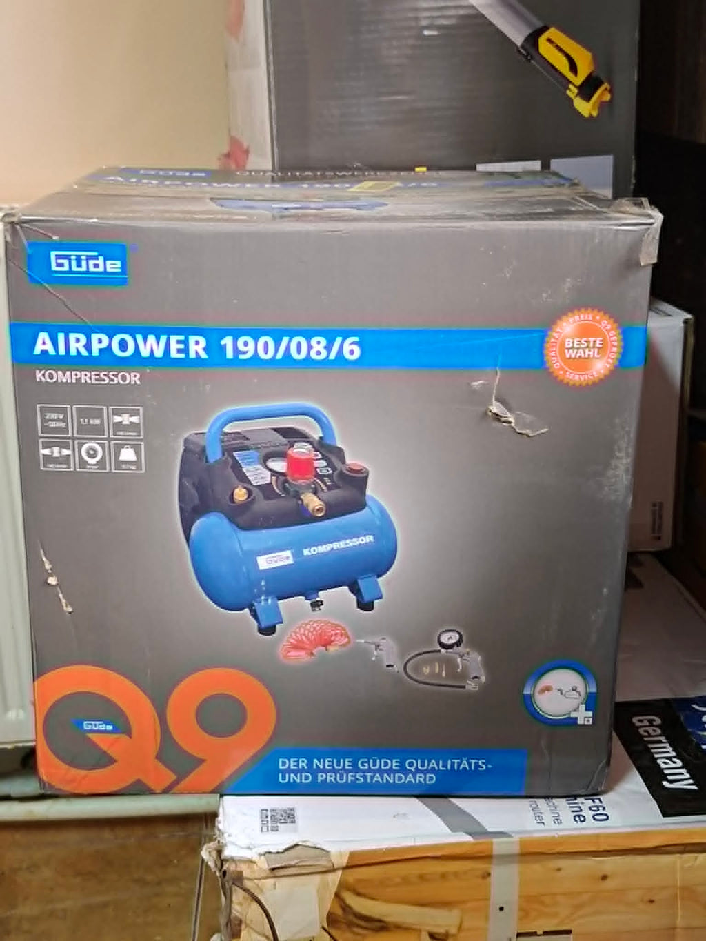 Compresor portabil de tip valiză Güde Airpower 190/08/6, 6L, 8 bari, furtun inclus