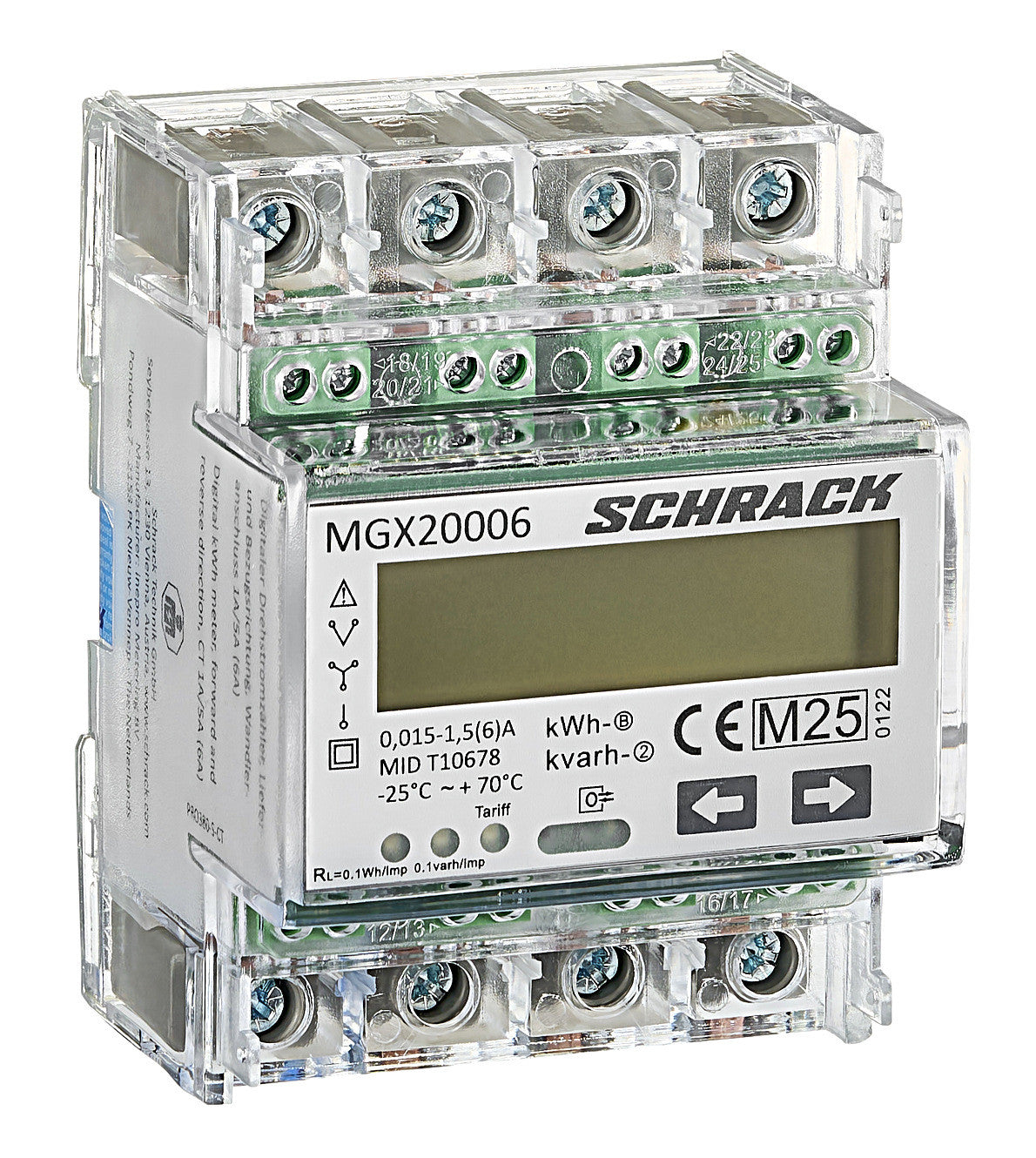 Contor digital de kWh trifazat, X/5A (6A), MID, 1 tarif MGX20006