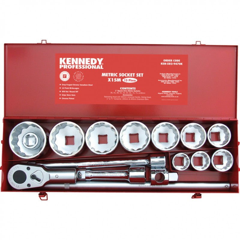 Set 15 capete tubulare metrice 1" KEN-582-9470K
