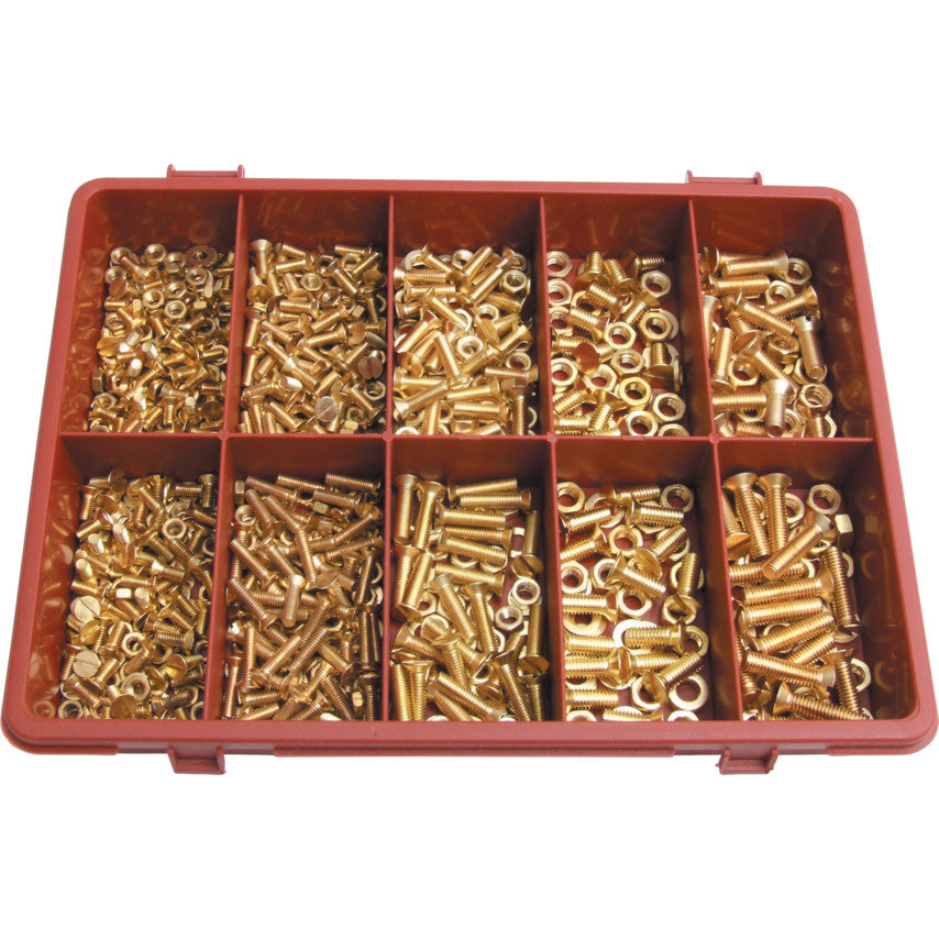 et 310 piese, suruburi cu cap inecat, piulite si saibi canelate din alama QFT-615-5470K