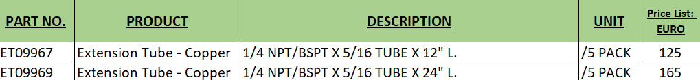 Tub de extensie din cupru